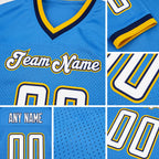 Custom Powder Blue White-Navy Mesh Authentic Throwback Football Jersey detail