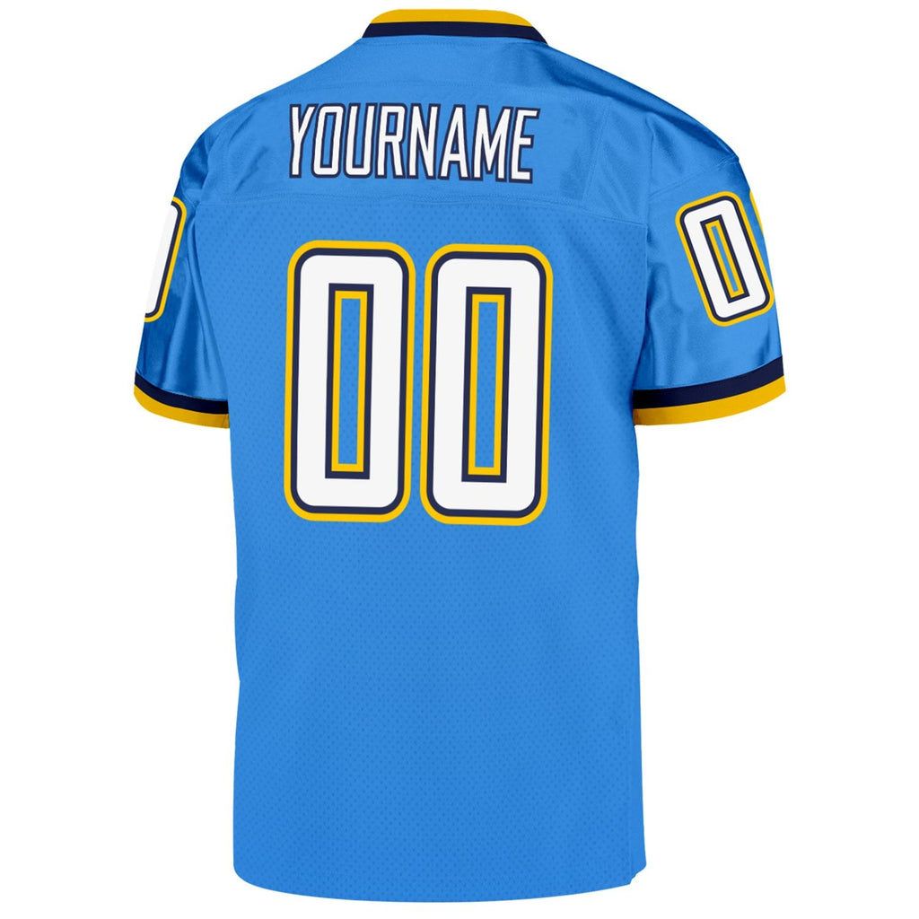 Custom Powder Blue White-Navy Mesh Authentic Throwback Football Jersey photo 3