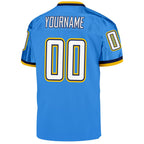 Custom Powder Blue White-Navy Mesh Authentic Throwback Football Jersey photo 3