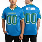 Custom Powder Blue Kelly Green-White Mesh Authentic Throwback Football Jersey worn front and back