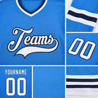 Custom Powder Blue White-Navy Hockey Jersey detail