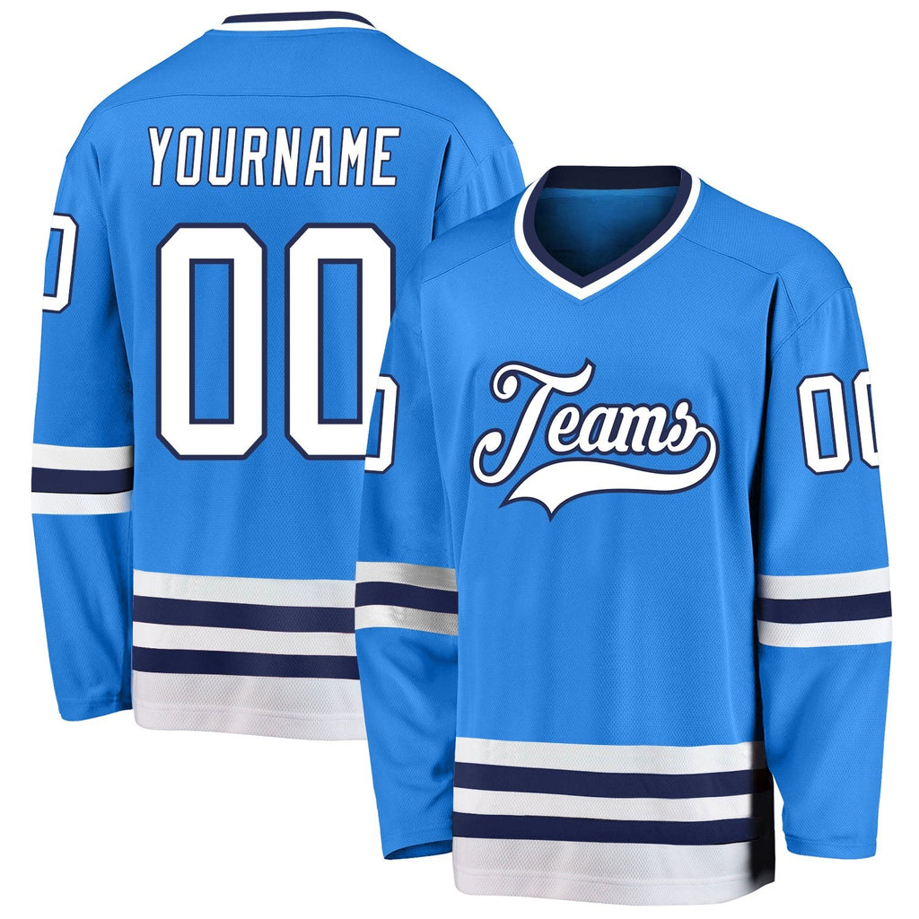 Custom Powder Blue White-Navy Hockey Jersey photo 1