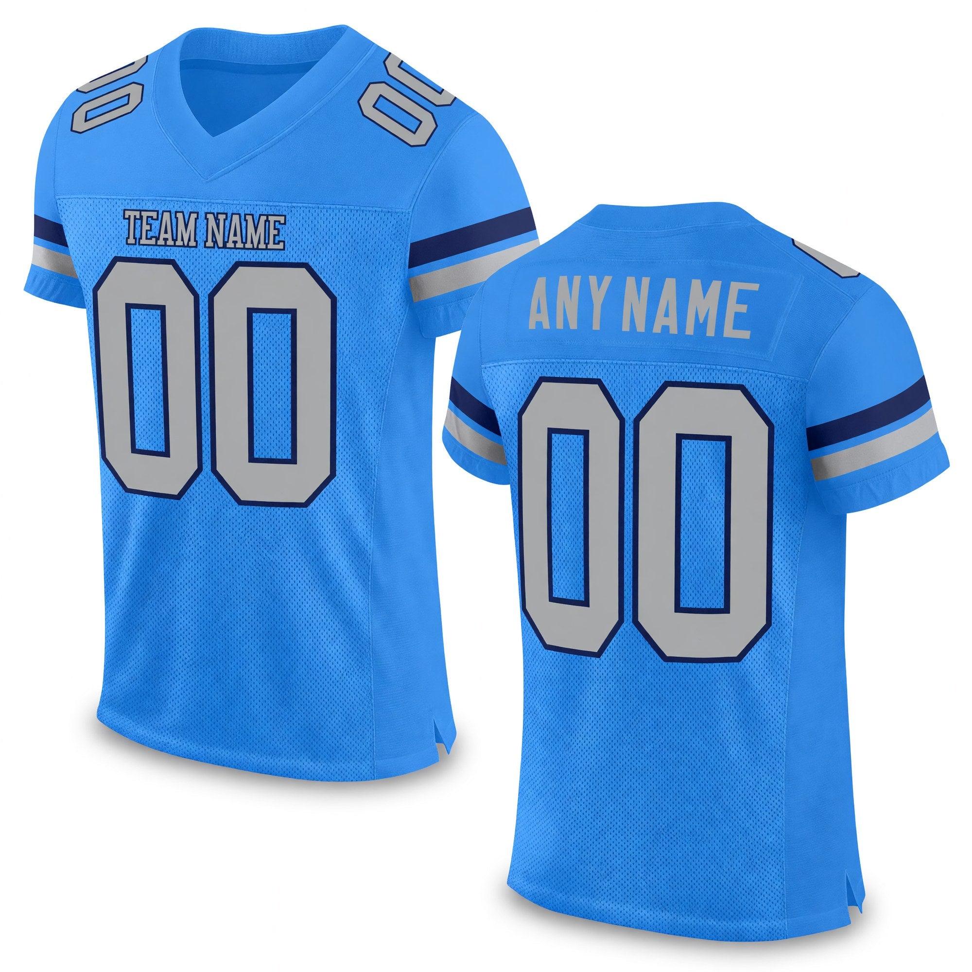 Custom Powder Blue Gray-Navy Mesh Authentic Football Jersey