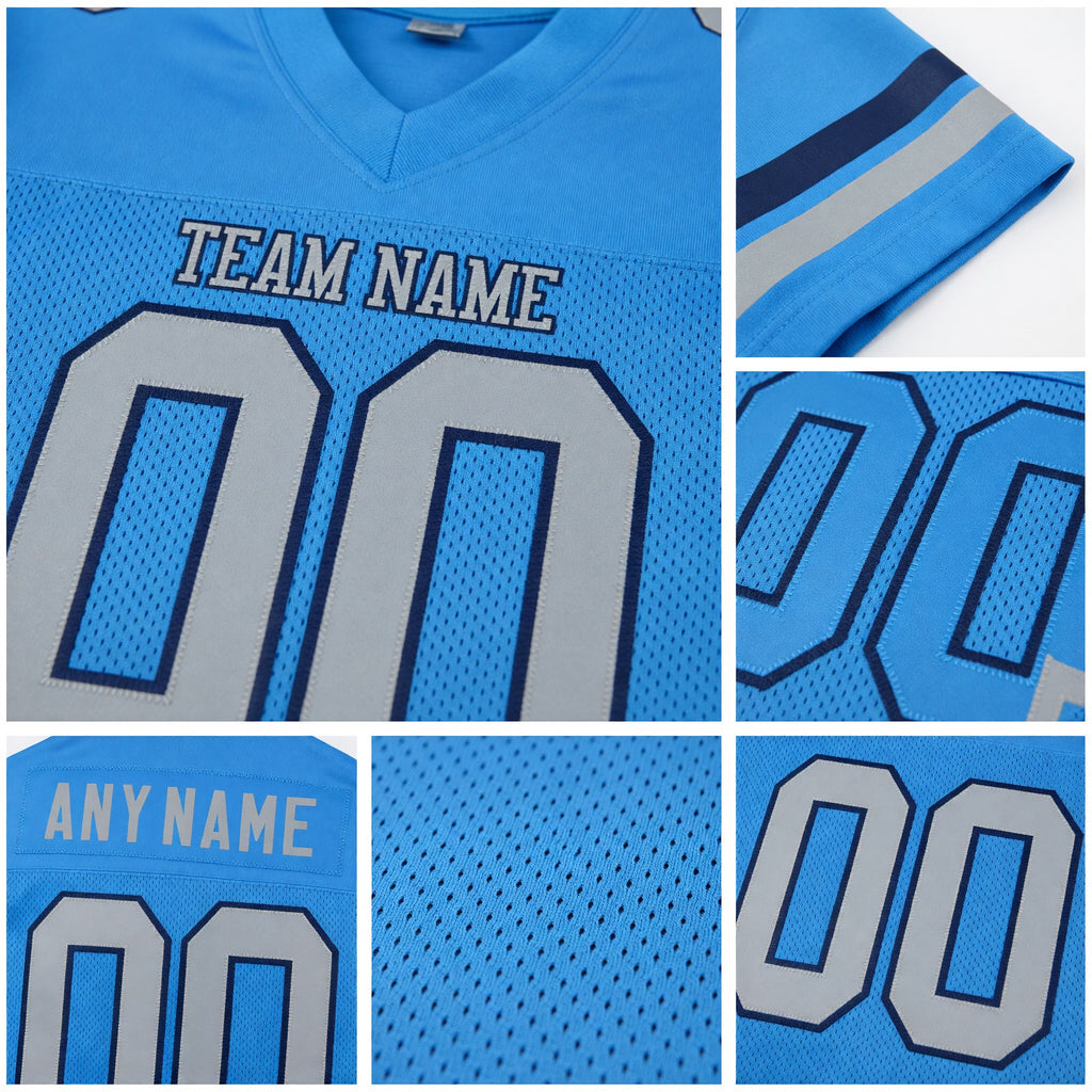 Custom Powder Blue Gray-Navy Mesh Authentic Football Jersey detail
