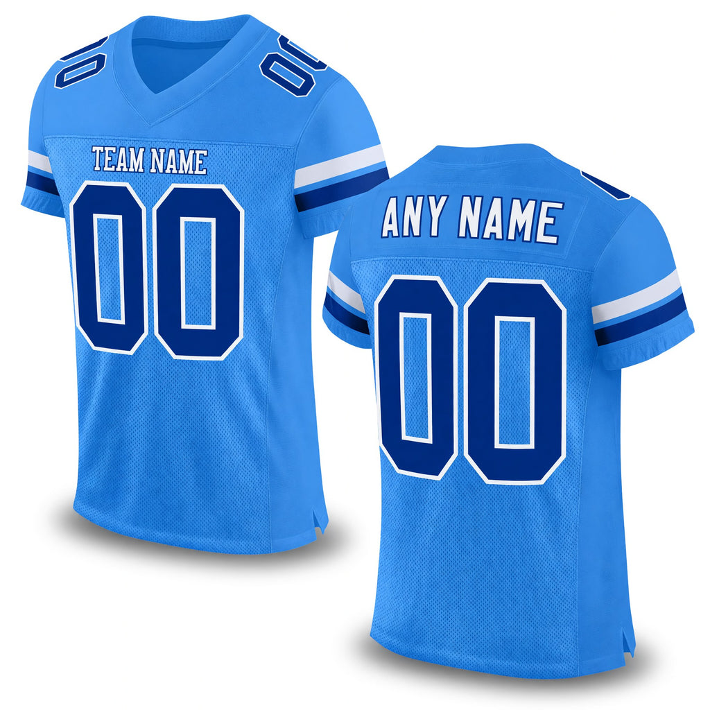 Custom Powder Blue Royal-White Mesh Authentic Football Jersey