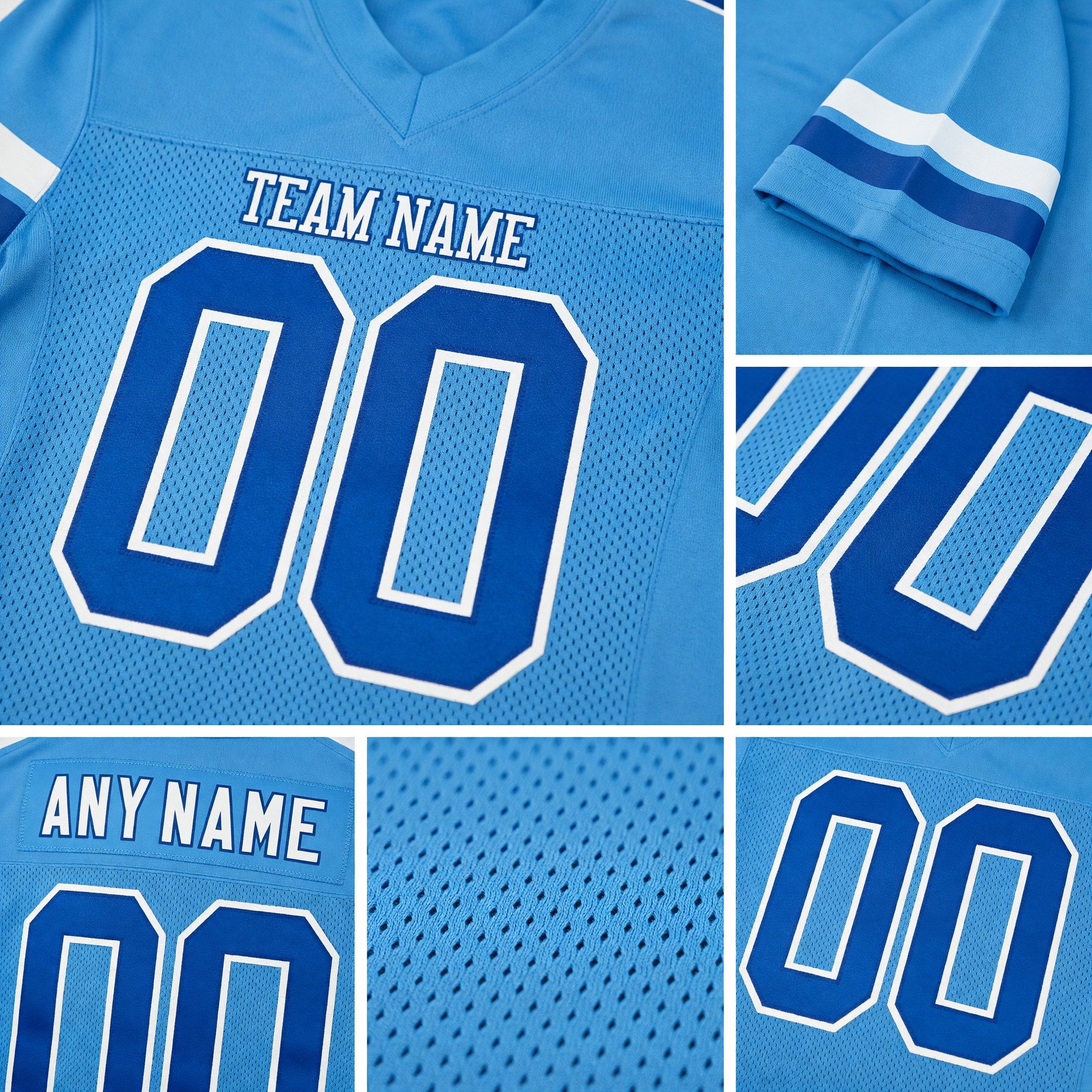 Custom Powder Blue Royal-White Mesh Authentic Football Jersey detail