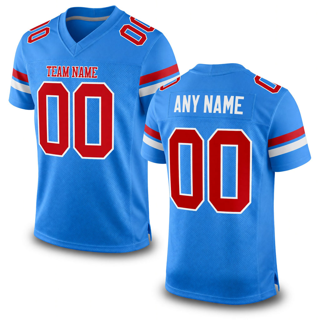 Custom Powder Blue Red-White Mesh Authentic Football Jersey