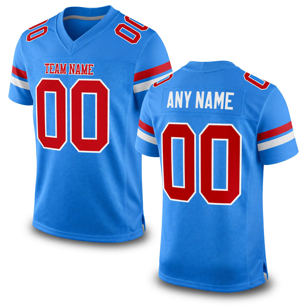 Custom Powder Blue Red-White Mesh Authentic Football Jersey