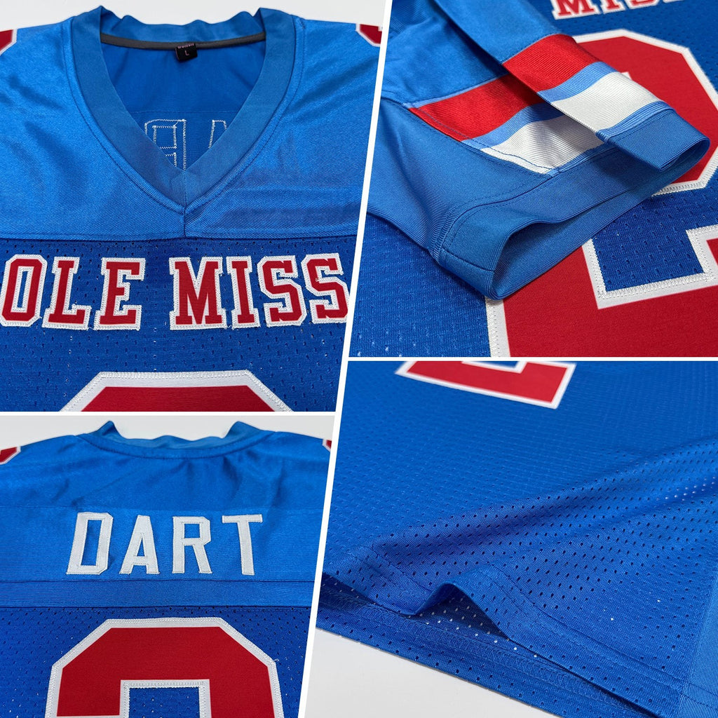 Custom Powder Blue Red-White Mesh Authentic Football Jersey photo 1