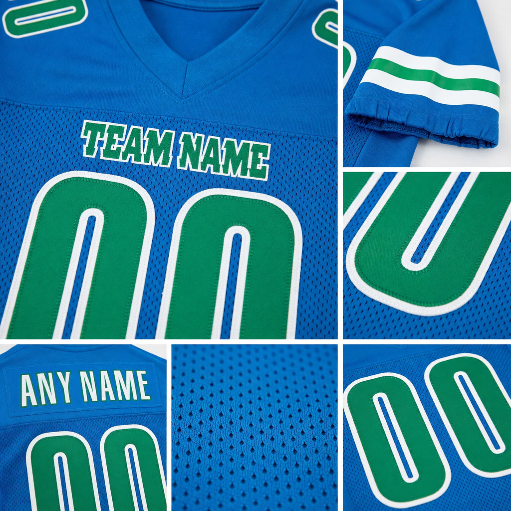 Custom Powder Blue Kelly Green-White Mesh Authentic Football Jersey detail