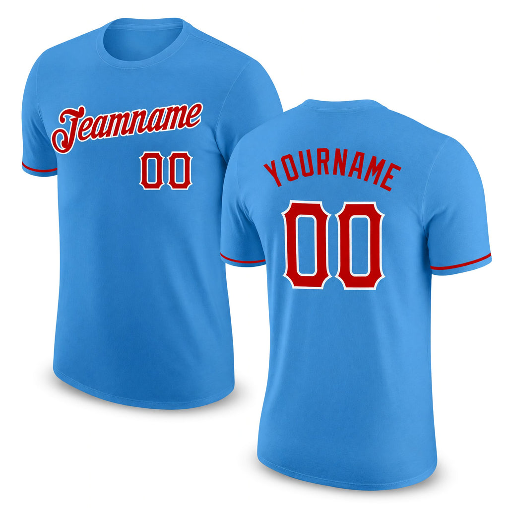 Custom Powder Blue Red-White Performance T-Shirt