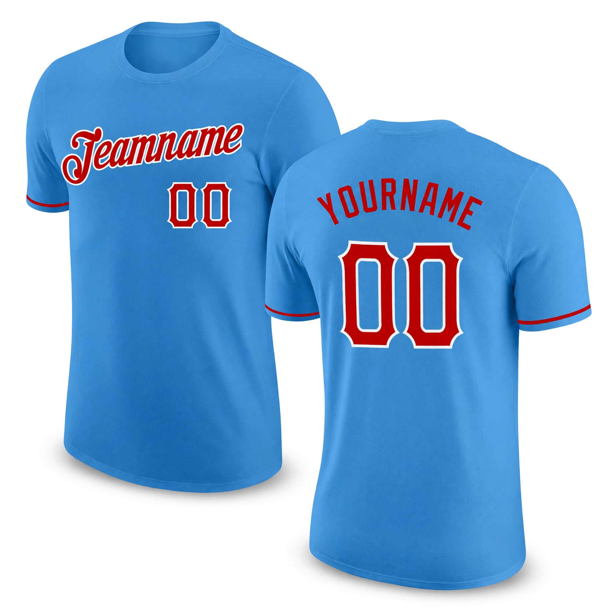 Custom Powder Blue Red-White Performance T-Shirt
