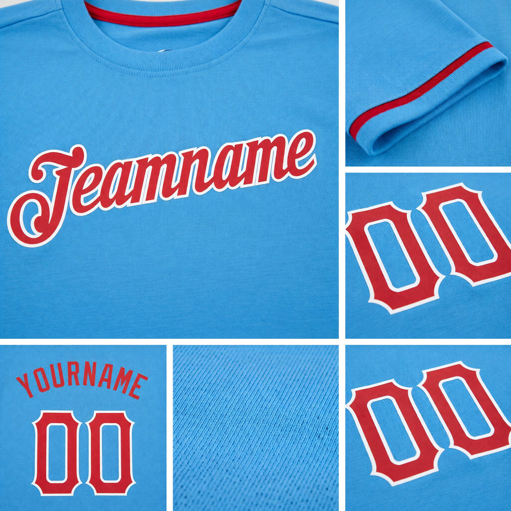 Custom Powder Blue Red-White Performance T-Shirt detail