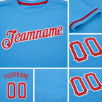 Custom Powder Blue Red-White Performance T-Shirt detail