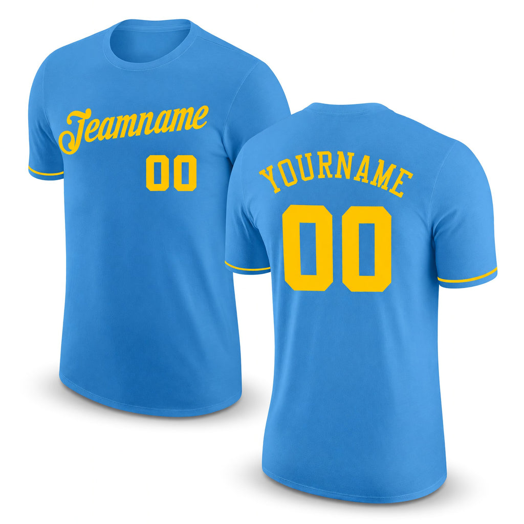 Custom Powder Blue Gold Performance T-Shirt