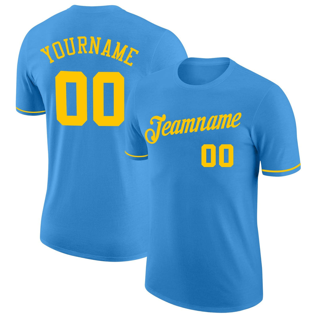 Custom Powder Blue Gold Performance T-Shirt photo 1