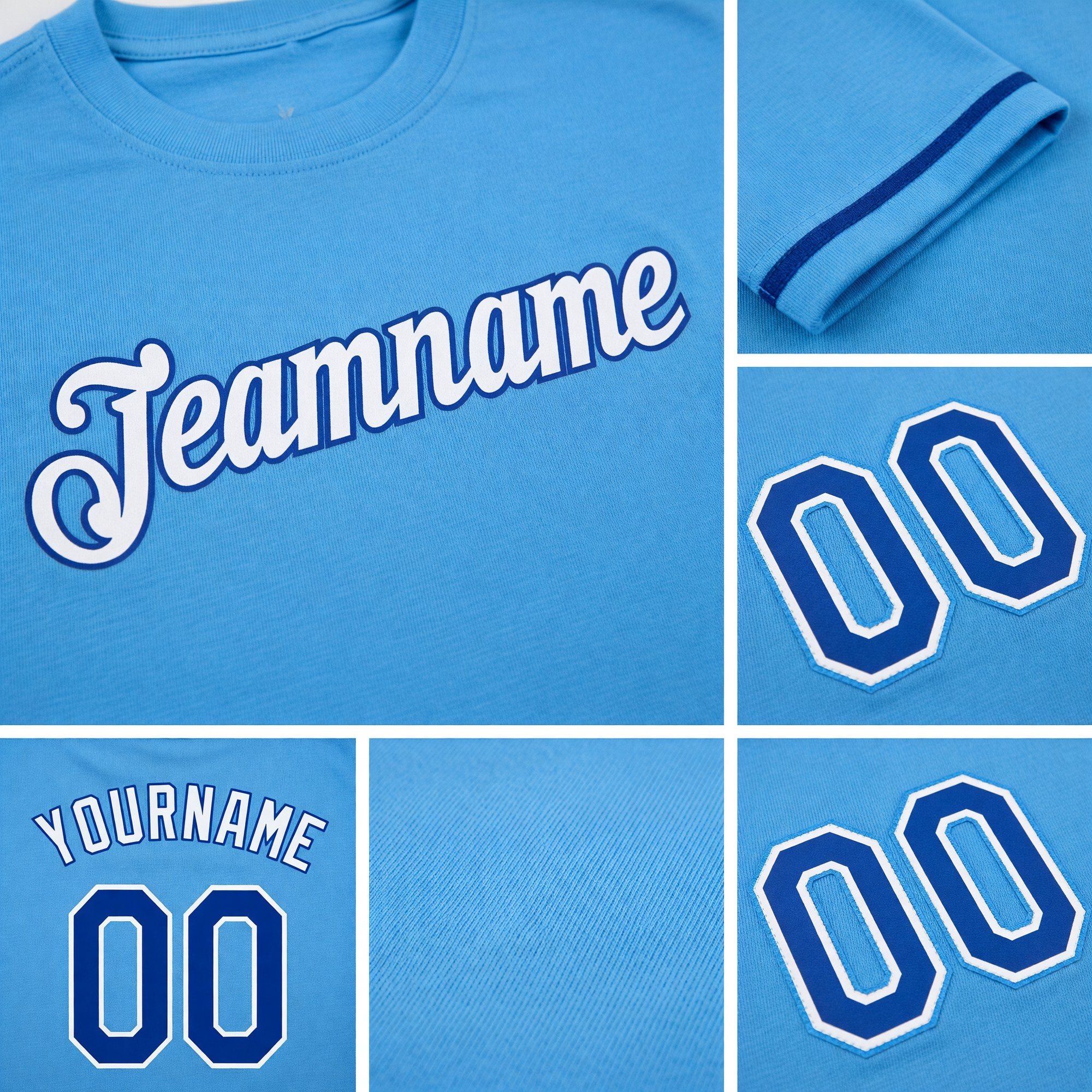 Custom Powder Blue Royal-White Performance T-Shirt detail