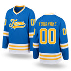 Custom Powder Blue Gold-White Hockey Jersey