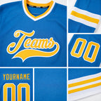 Custom Powder Blue Gold-White Hockey Jersey detail