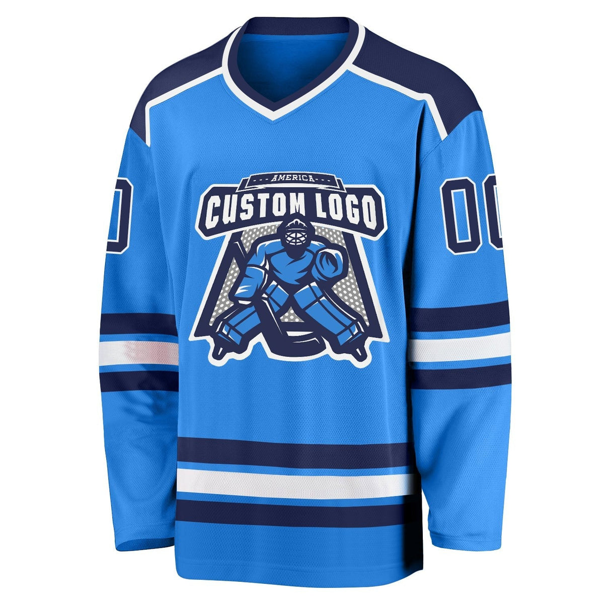 Custom Powder Blue Navy-White Hockey Jersey photo 2