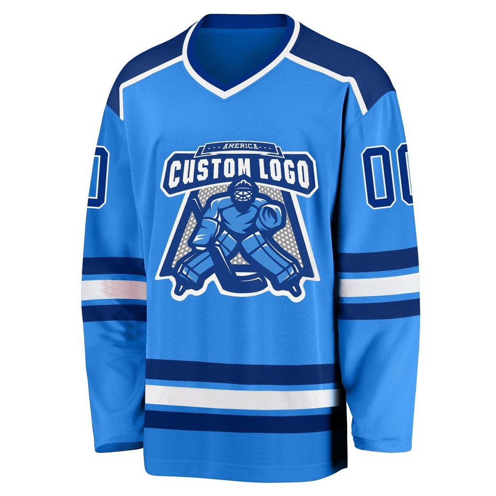 Custom Powder Blue Royal-White Hockey Jersey photo 2