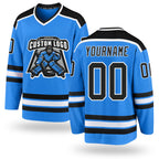 Custom Powder Blue Black-White Hockey Jersey