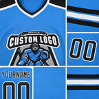 Custom Powder Blue Black-White Hockey Jersey detail