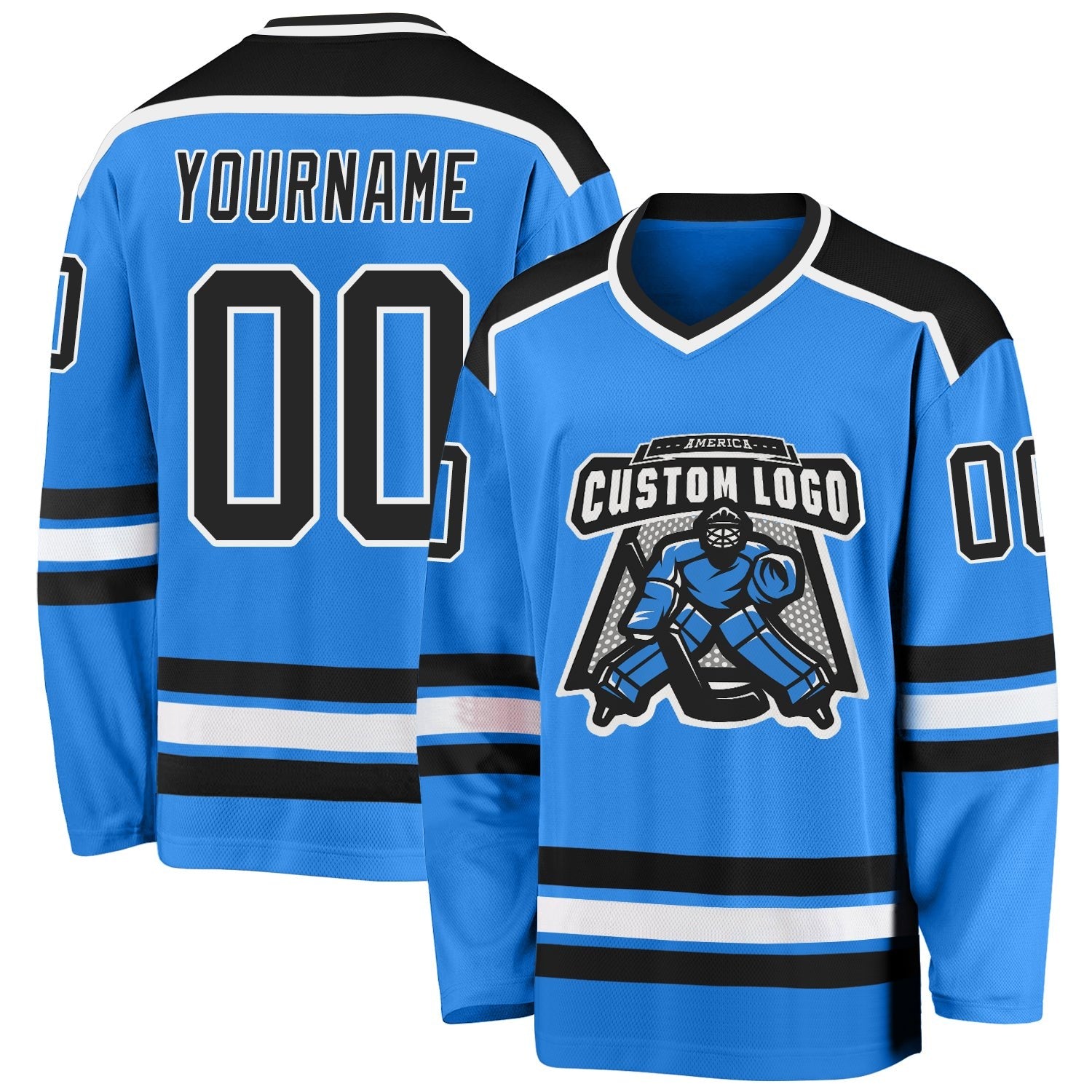 Custom Powder Blue Black-White Hockey Jersey photo 1
