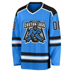 Custom Powder Blue Black-White Hockey Jersey photo 2