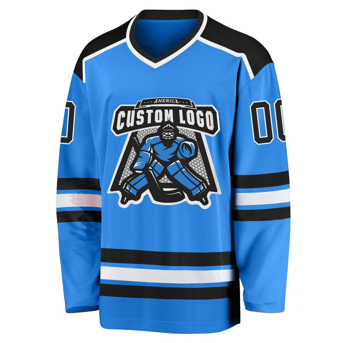 Custom Powder Blue Black-White Hockey Jersey photo 2