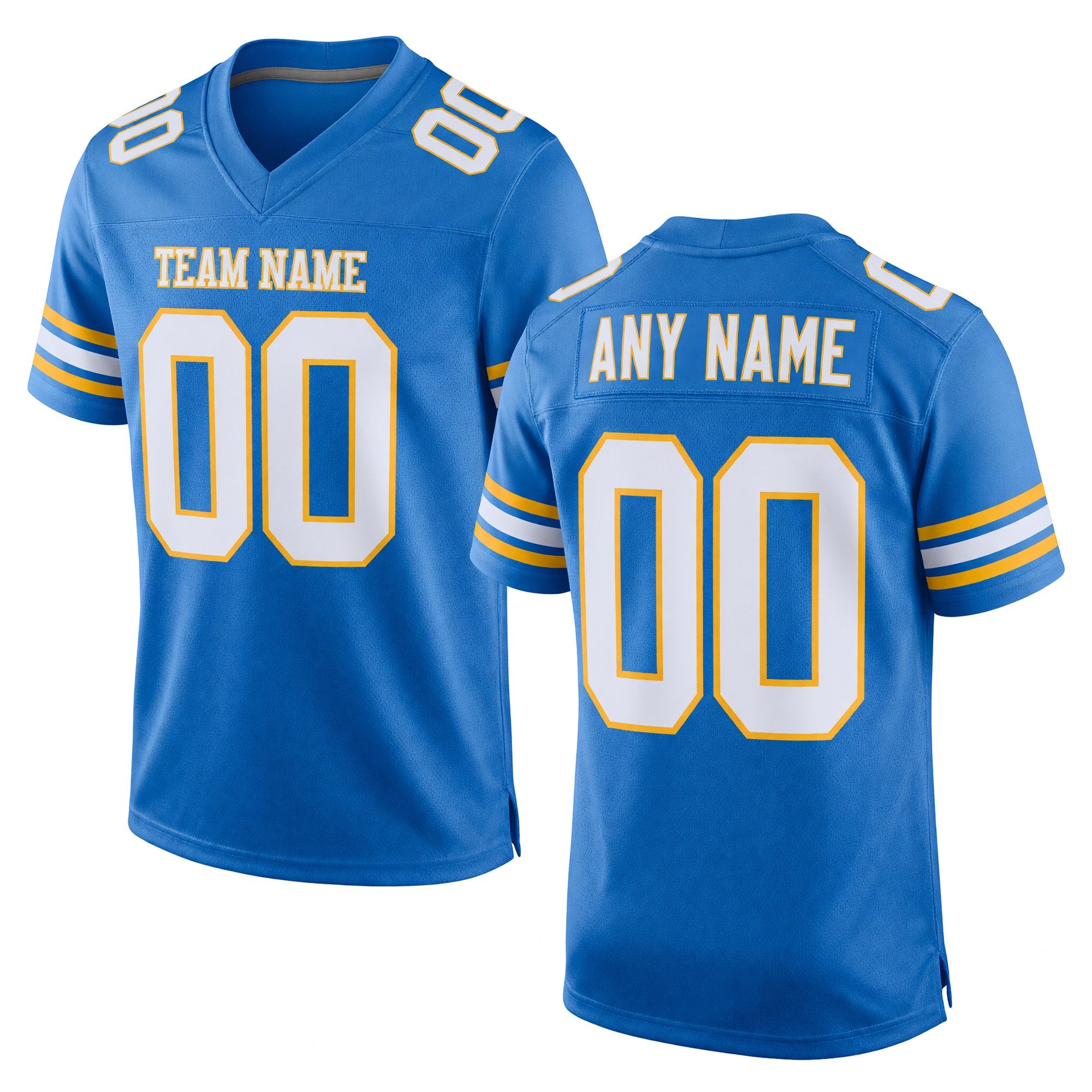 Custom Powder Blue White-Gold Mesh Authentic Football Jersey