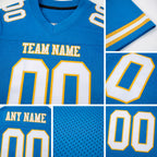 Custom Powder Blue White-Gold Mesh Authentic Football Jersey detail