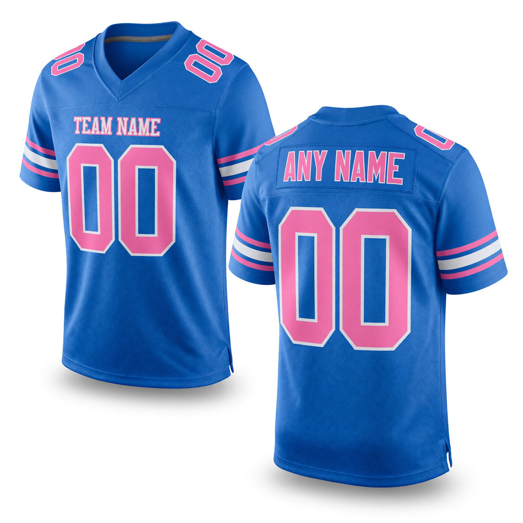 Custom Powder Blue Pink-White Mesh Authentic Football Jersey