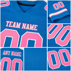 Custom Powder Blue Pink-White Mesh Authentic Football Jersey detail