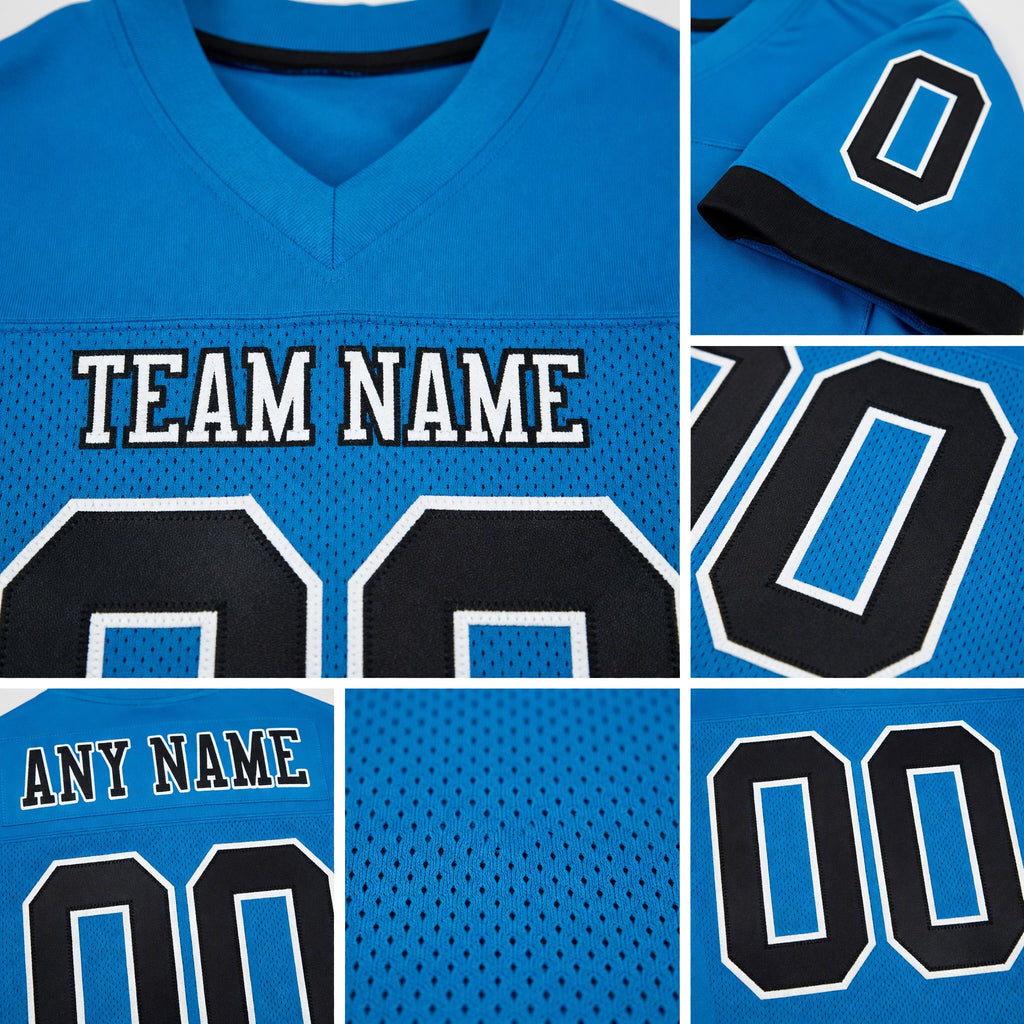 Custom Powder Blue Black-White Mesh Authentic Football Jersey detail