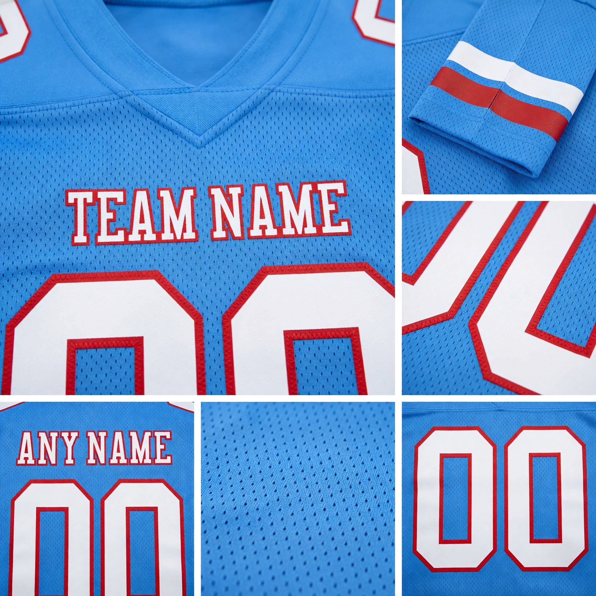 Custom Powder Blue White-Red Authentic Football Jersey detail