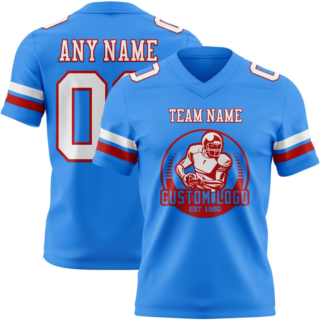 Custom Powder Blue White-Red Authentic Football Jersey photo 2