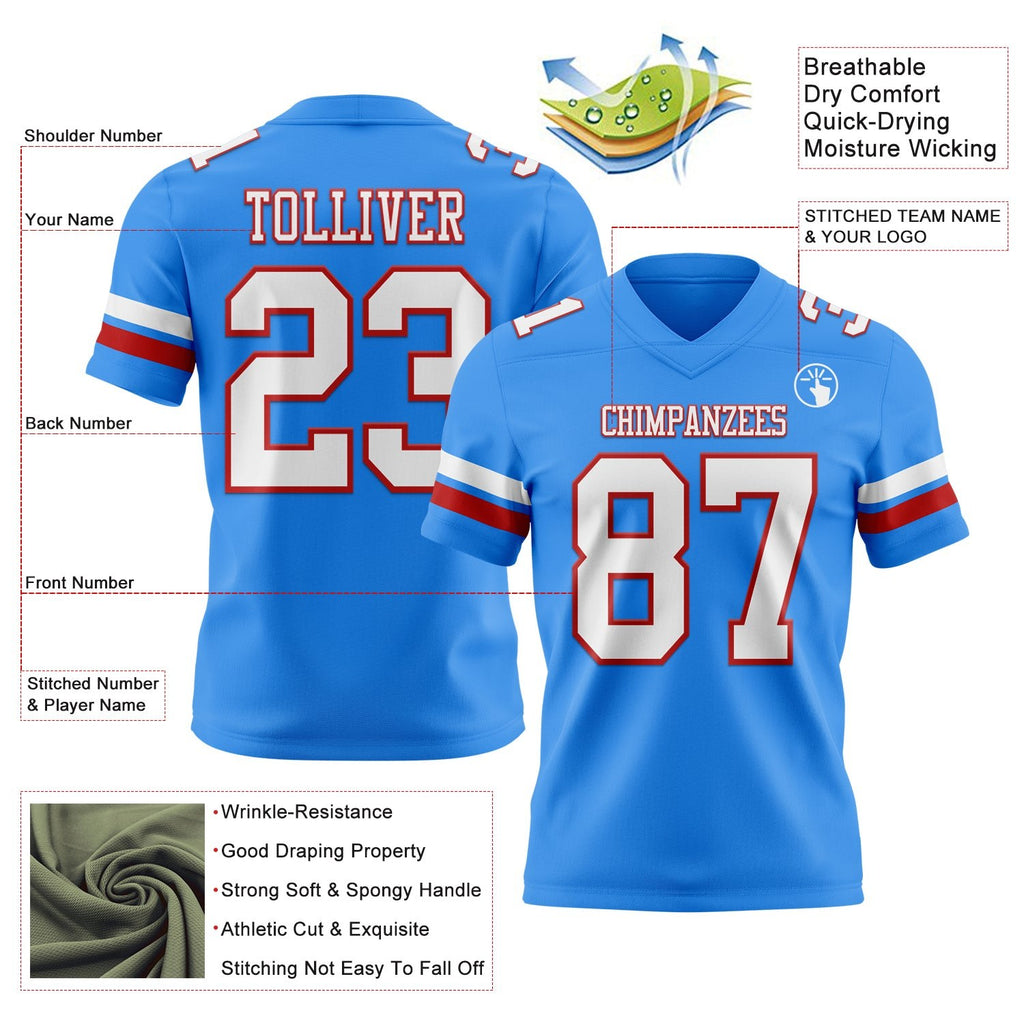 Custom Powder Blue White-Red Authentic Football Jersey photo 3