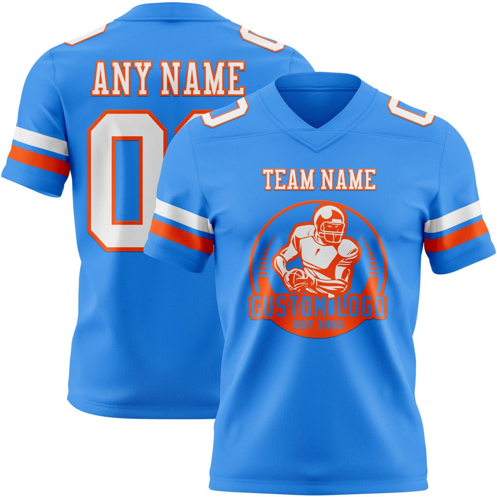 Custom Powder Blue White-Orange Authentic Football Jersey photo 2