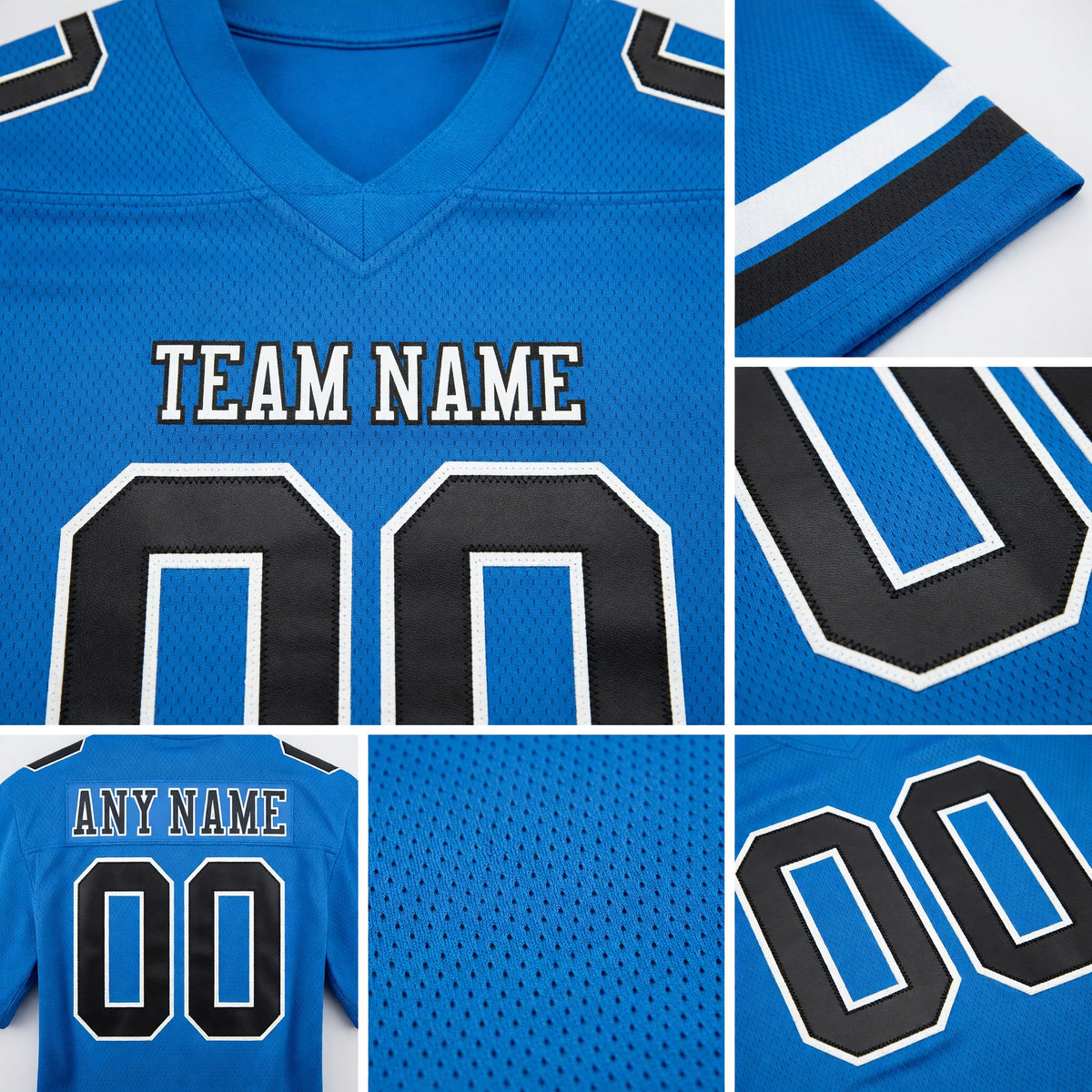 Custom Powder Blue Black-White Authentic Football Jersey detail