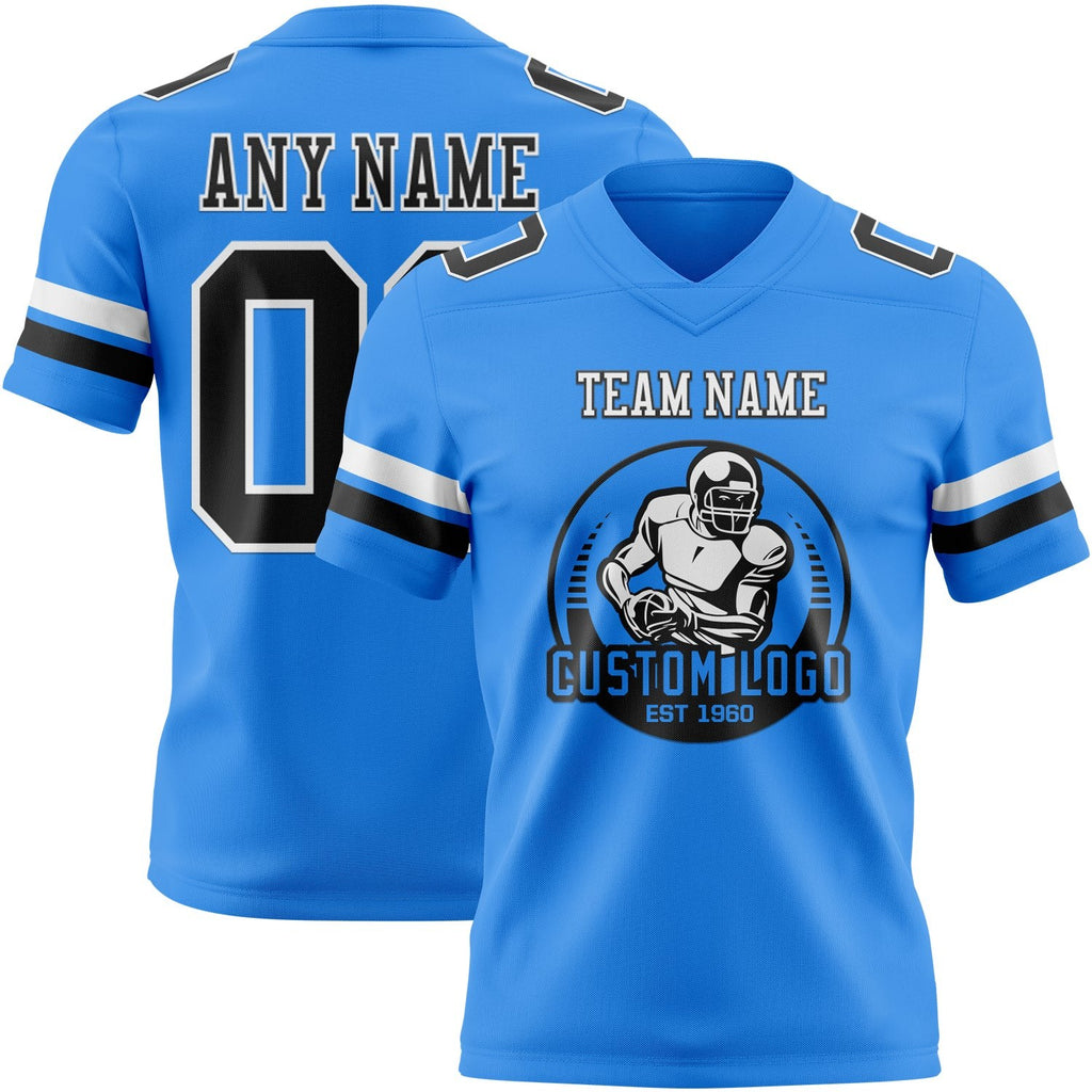 Custom Powder Blue Black-White Authentic Football Jersey photo 2