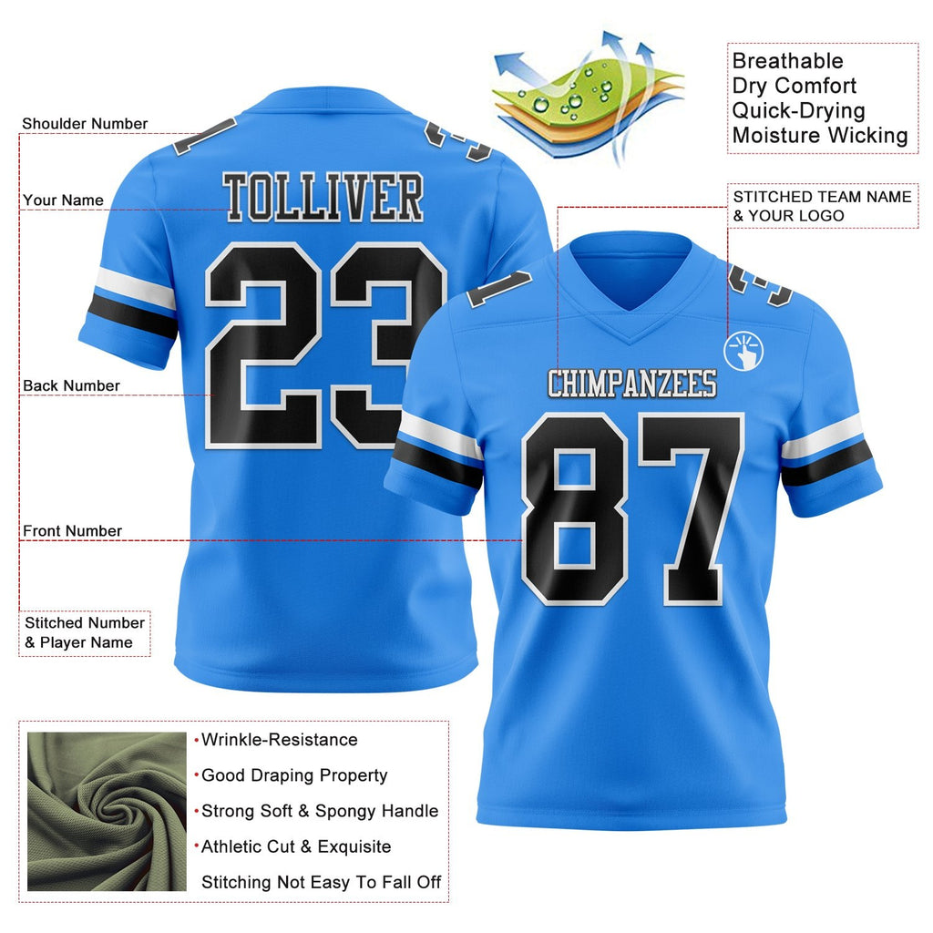 Custom Powder Blue Black-White Authentic Football Jersey photo 3