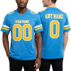 Custom Powder Blue Gold-White Authentic Football Jersey worn front and back