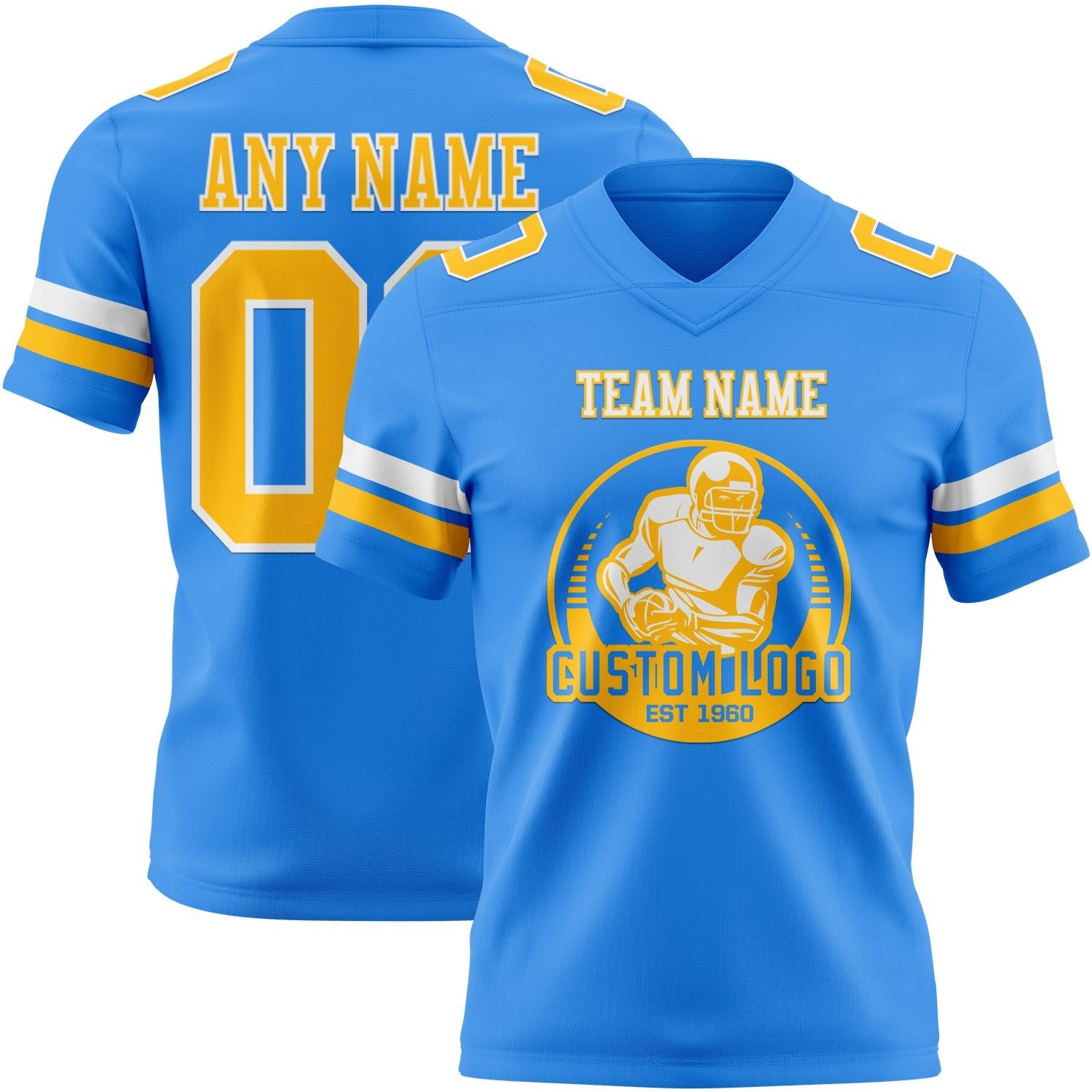 Custom Powder Blue Gold-White Authentic Football Jersey photo 2
