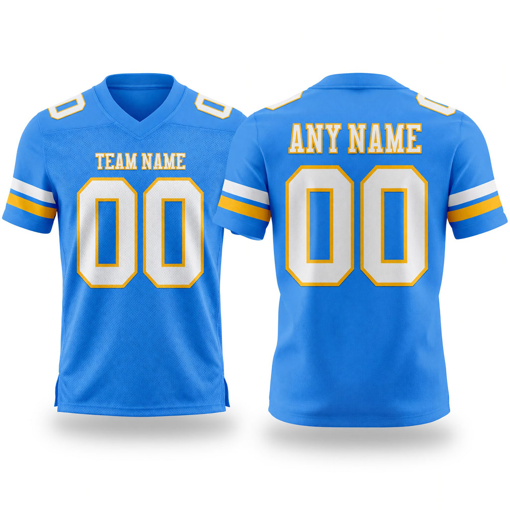 Custom Powder Blue White-Gold Authentic Football Jersey