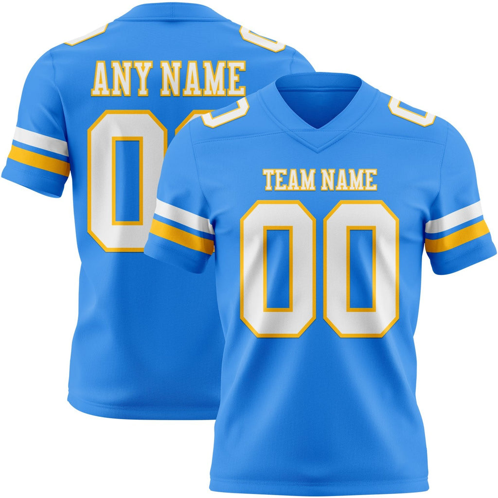Custom Powder Blue White-Gold Authentic Football Jersey photo 1