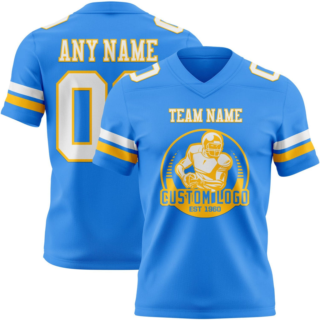 Custom Powder Blue White-Gold Authentic Football Jersey photo 2