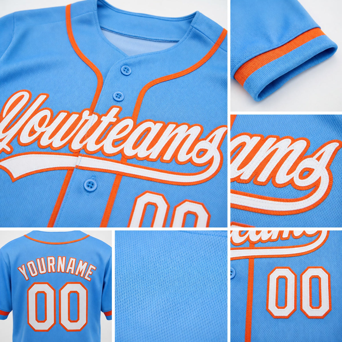 Custom Stitched Powder Blue White-Orange Baseball Pullover Sweatshirt Hoodie detail