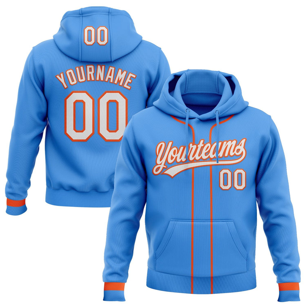 Custom Stitched Powder Blue White-Orange Baseball Pullover Sweatshirt Hoodie photo 1