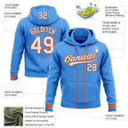 Custom Stitched Powder Blue White-Orange Baseball Pullover Sweatshirt Hoodie photo 2